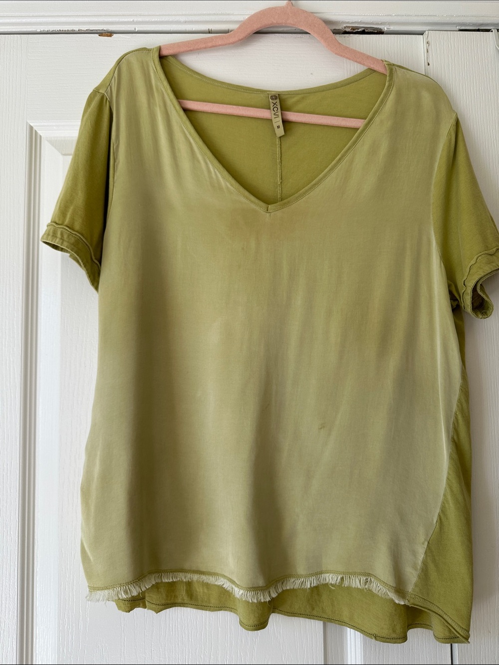 XCVI Olive Green V-Neck Short Sleeve Top